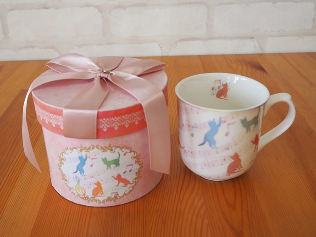 Cat & Music mug/キャット＆ミュージックマグ/猫と音符柄マグカップ/ギフトBOX入り/250ml